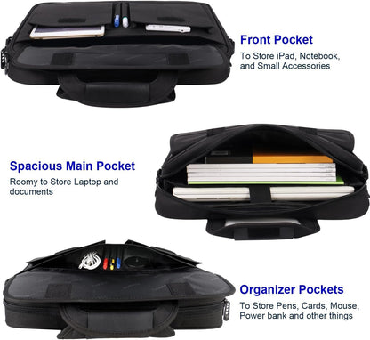 17 Inch Laptop Bag, Professional Business Briefcase for Men, Black | Carry On Padded Messenger Shoulder Bag with Strap, Premium Water Resistant Computer Carrying Case, for Office Work Travel