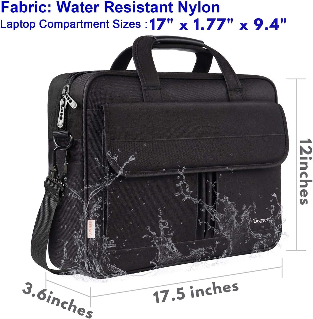 17 Inch Laptop Bag, Professional Business Briefcase for Men, Black | Carry On Padded Messenger Shoulder Bag with Strap, Premium Water Resistant Computer Carrying Case, for Office Work Travel