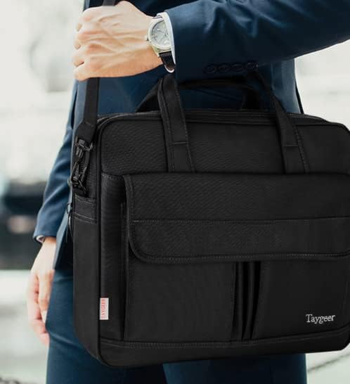 17 Inch Laptop Bag, Professional Business Briefcase for Men, Black | Carry On Padded Messenger Shoulder Bag with Strap, Premium Water Resistant Computer Carrying Case, for Office Work Travel