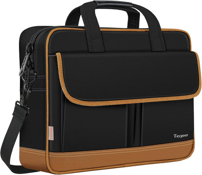 17 Inch Laptop Bag, Professional Business Briefcase for Men, Black | Carry On Padded Messenger Shoulder Bag with Strap, Premium Water Resistant Computer Carrying Case, for Office Work Travel