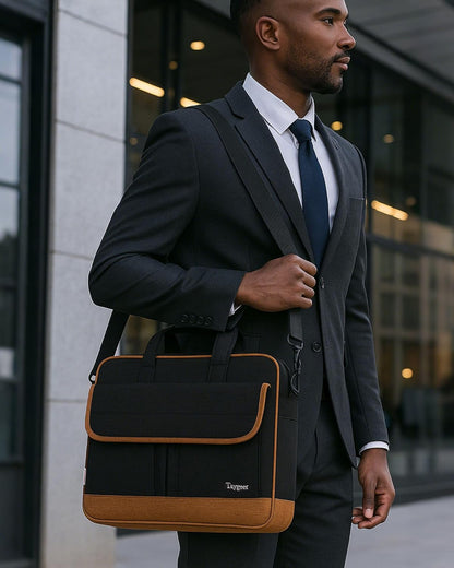 17 Inch Laptop Bag, Professional Business Briefcase for Men, Black | Carry On Padded Messenger Shoulder Bag with Strap, Premium Water Resistant Computer Carrying Case, for Office Work Travel