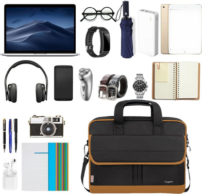 17 Inch Laptop Bag, Professional Business Briefcase for Men, Black | Carry On Padded Messenger Shoulder Bag with Strap, Premium Water Resistant Computer Carrying Case, for Office Work Travel