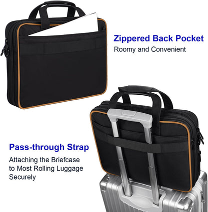 17 Inch Laptop Bag, Professional Business Briefcase for Men, Black | Carry On Padded Messenger Shoulder Bag with Strap, Premium Water Resistant Computer Carrying Case, for Office Work Travel