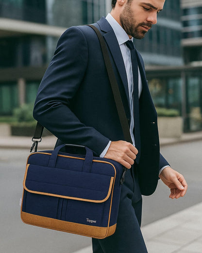 17 Inch Laptop Bag, Professional Business Briefcase for Men, Black | Carry On Padded Messenger Shoulder Bag with Strap, Premium Water Resistant Computer Carrying Case, for Office Work Travel