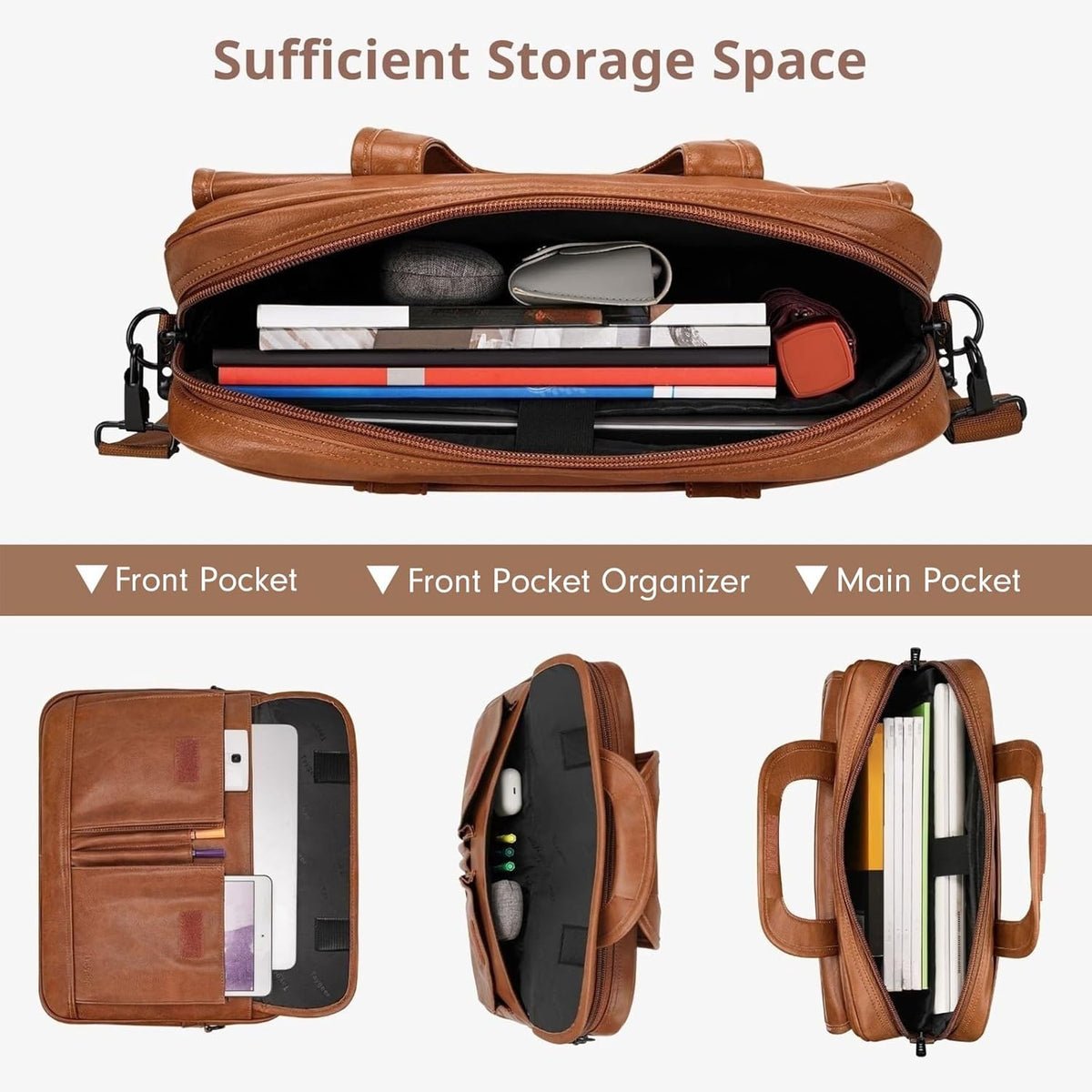 17 Inch Laptop Bag, Professional Business Briefcase for Men, Black | Carry On Padded Messenger Shoulder Bag with Strap, Premium Water Resistant Computer Carrying Case, for Office Work Travel