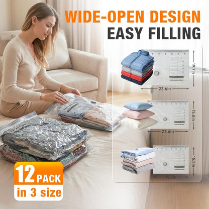 Space Saver Vacuum Storage Bags with Portable Electric Pump, Vacuum Seal Bags for Clothing Travel, Compression Bags for Travel & Home, Clothes, Blankets, Seasonal Storage, 9 Combo (3L/3M/3S)