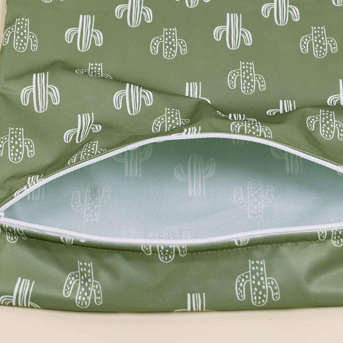 2pcs Wet/Dry BagWaterproof Bag Set for baby | Towels,Diaper,Swim ,Beach,Gym,Wet Clothes,Wet Swimsuit Bag,10.2x14.4 inches(Cactus)