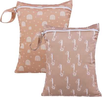 2pcs Wet/Dry BagWaterproof Bag Set for baby | Towels,Diaper,Swim ,Beach,Gym,Wet Clothes,Wet Swimsuit Bag,10.2x14.4 inches(Cactus)