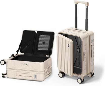 Expandable Lightweight PC Hard Shell Suitcase, 20-inch Carry On Luggage with TSA Lock, 360 Silent Spinner Wheels, Top Opening & Cup Holder - Ideal for Business Travel Suitcase (Ivory)