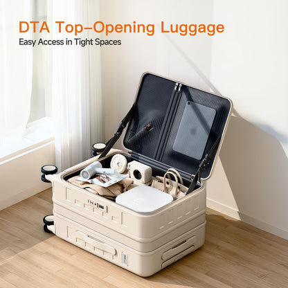 Expandable Lightweight PC Hard Shell Suitcase, 20-inch Carry On Luggage with TSA Lock, 360 Silent Spinner Wheels, Top Opening & Cup Holder - Ideal for Business Travel Suitcase (Ivory)