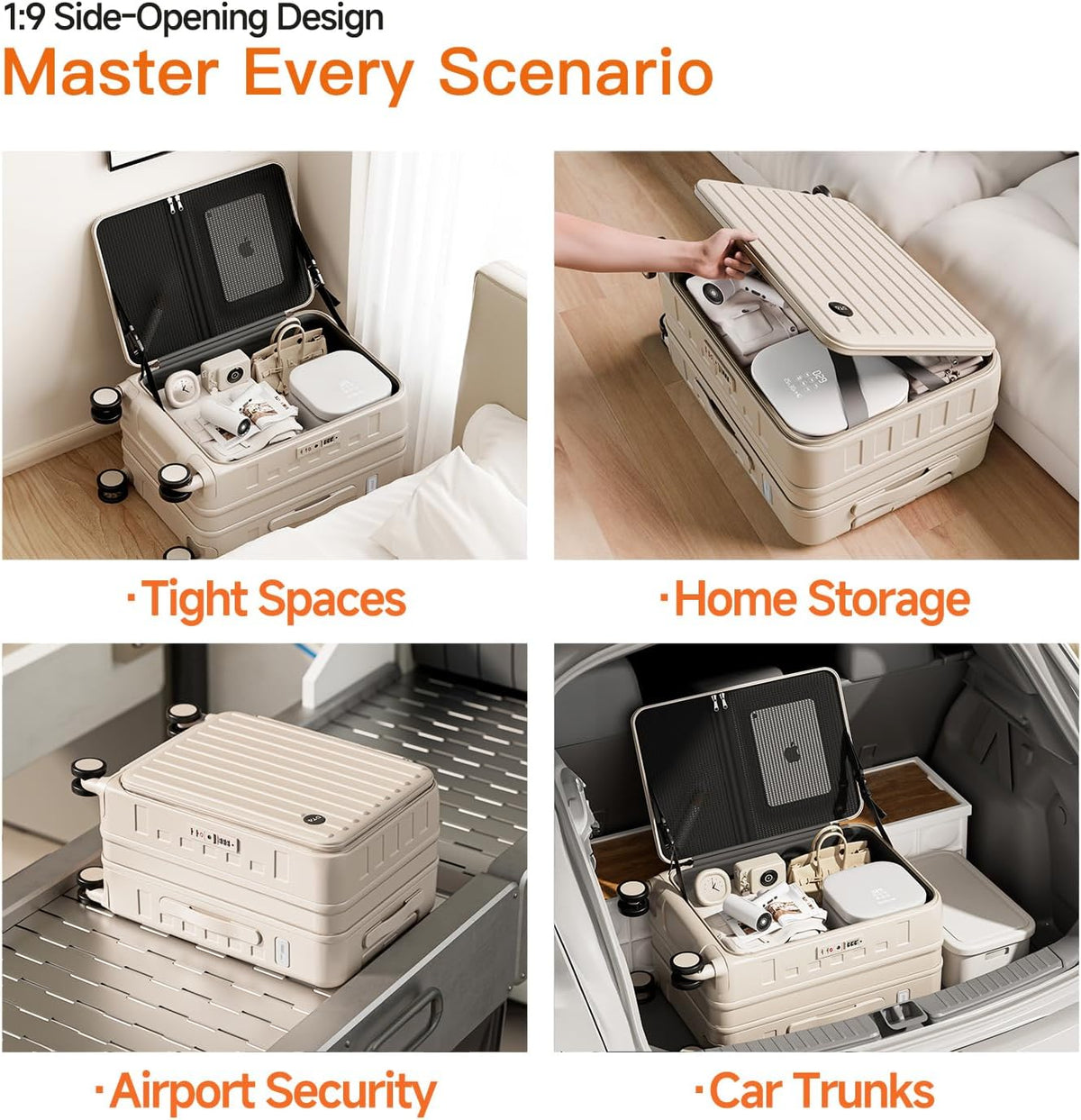 Expandable Lightweight PC Hard Shell Suitcase, 20-inch Carry On Luggage with TSA Lock, 360 Silent Spinner Wheels, Top Opening & Cup Holder - Ideal for Business Travel Suitcase (Ivory)