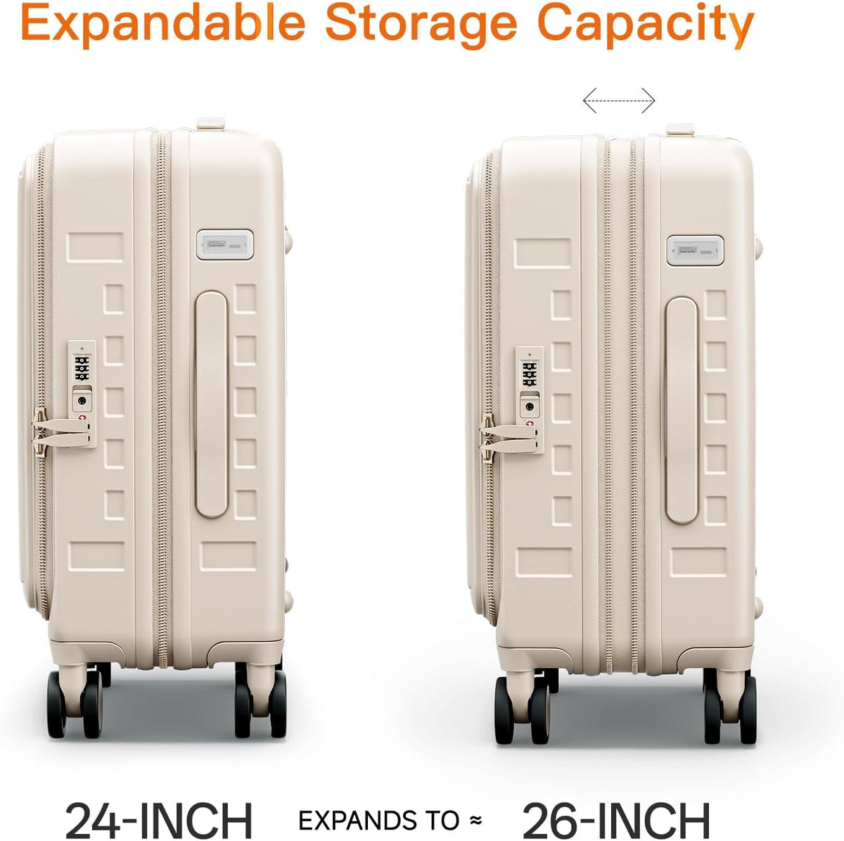 Expandable Lightweight PC Hard Shell Suitcase, 20-inch Carry On Luggage with TSA Lock, 360 Silent Spinner Wheels, Top Opening & Cup Holder - Ideal for Business Travel Suitcase (Ivory)