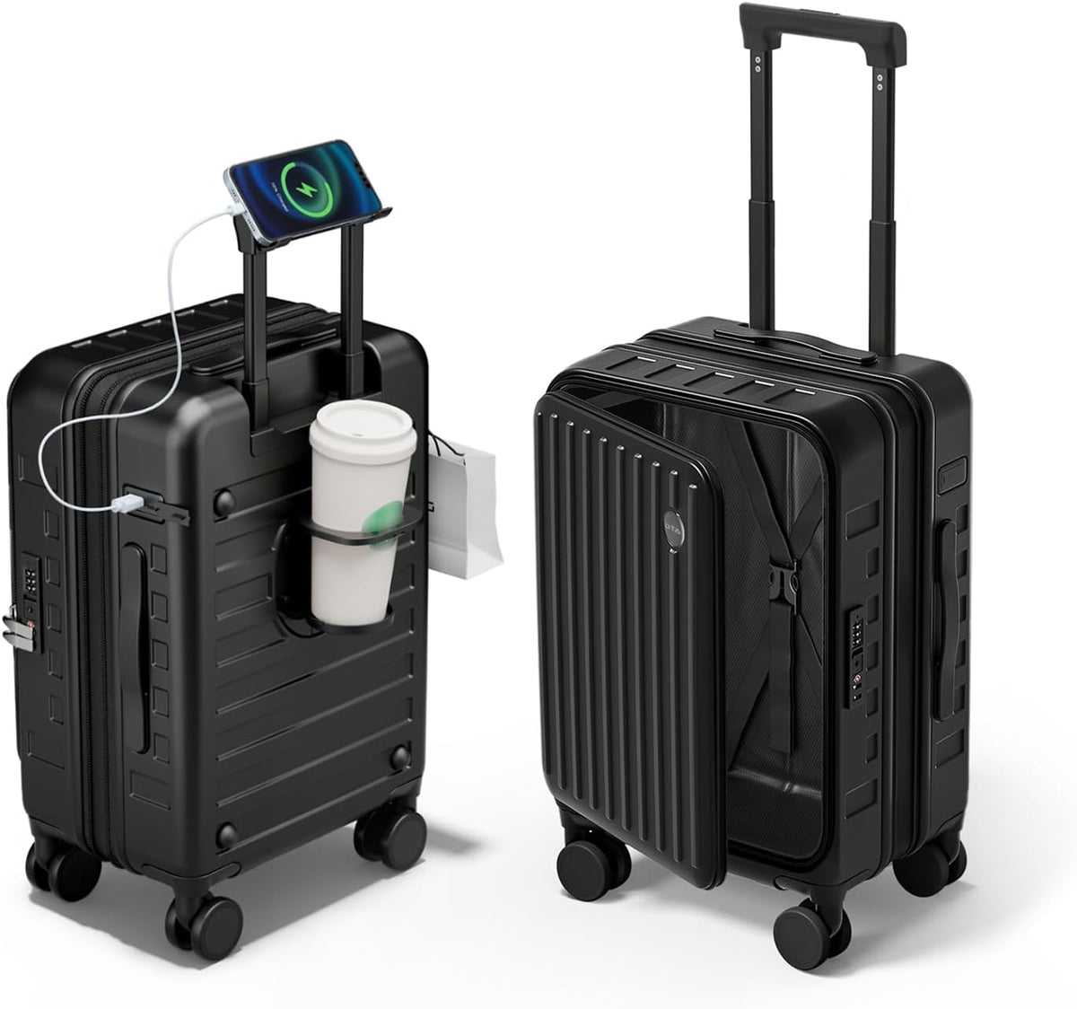Expandable Lightweight PC Hard Shell Suitcase, 20-inch Carry On Luggage with TSA Lock, 360 Silent Spinner Wheels, Top Opening & Cup Holder - Ideal for Business Travel Suitcase (Ivory)