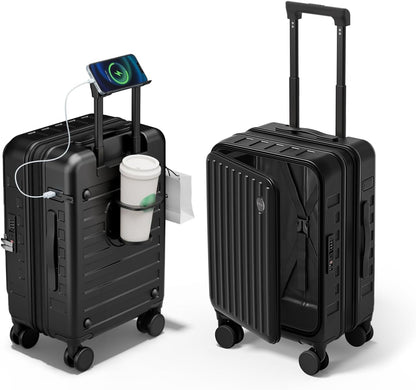 Expandable Lightweight PC Hard Shell Suitcase, 20-inch Carry On Luggage with TSA Lock, 360 Silent Spinner Wheels, Top Opening & Cup Holder - Ideal for Business Travel Suitcase (Ivory)