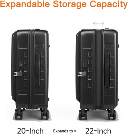 Expandable Lightweight PC Hard Shell Suitcase, 20-inch Carry On Luggage with TSA Lock, 360 Silent Spinner Wheels, Top Opening & Cup Holder - Ideal for Business Travel Suitcase (Ivory)