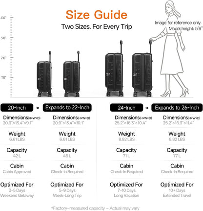 Expandable Lightweight PC Hard Shell Suitcase, 20-inch Carry On Luggage with TSA Lock, 360 Silent Spinner Wheels, Top Opening & Cup Holder - Ideal for Business Travel Suitcase (Ivory)
