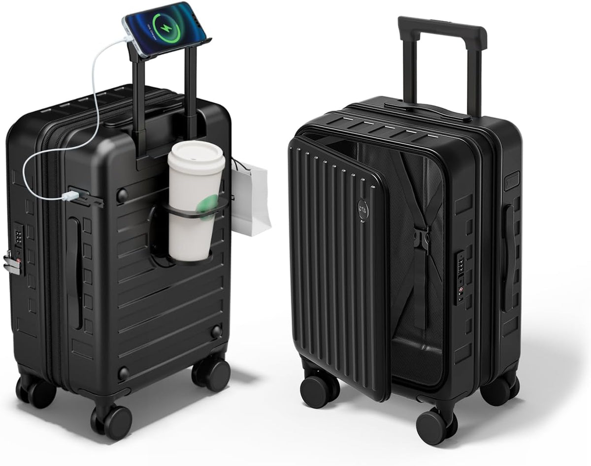 Expandable Lightweight PC Hard Shell Suitcase, 20-inch Carry On Luggage with TSA Lock, 360 Silent Spinner Wheels, Top Opening & Cup Holder - Ideal for Business Travel Suitcase (Ivory)
