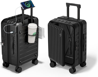 Expandable Lightweight PC Hard Shell Suitcase, 20-inch Carry On Luggage with TSA Lock, 360 Silent Spinner Wheels, Top Opening & Cup Holder - Ideal for Business Travel Suitcase (Ivory)