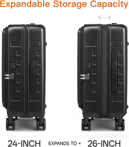 Expandable Lightweight PC Hard Shell Suitcase, 20-inch Carry On Luggage with TSA Lock, 360 Silent Spinner Wheels, Top Opening & Cup Holder - Ideal for Business Travel Suitcase (Ivory)