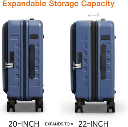 Expandable Lightweight PC Hard Shell Suitcase, 20-inch Carry On Luggage with TSA Lock, 360 Silent Spinner Wheels, Top Opening & Cup Holder - Ideal for Business Travel Suitcase (Ivory)