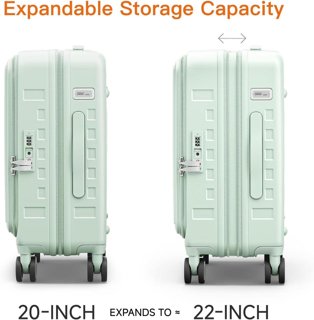 Expandable Lightweight PC Hard Shell Suitcase, 20-inch Carry On Luggage with TSA Lock, 360 Silent Spinner Wheels, Top Opening & Cup Holder - Ideal for Business Travel Suitcase (Ivory)