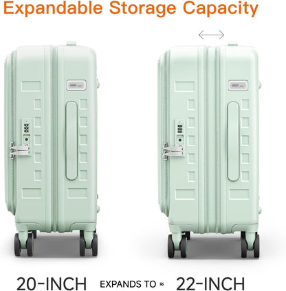 Expandable Lightweight PC Hard Shell Suitcase, 20-inch Carry On Luggage with TSA Lock, 360 Silent Spinner Wheels, Top Opening & Cup Holder - Ideal for Business Travel Suitcase (Ivory)