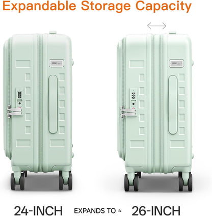 Expandable Lightweight PC Hard Shell Suitcase, 20-inch Carry On Luggage with TSA Lock, 360 Silent Spinner Wheels, Top Opening & Cup Holder - Ideal for Business Travel Suitcase (Ivory)