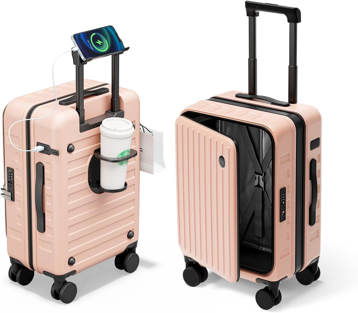 Expandable Lightweight PC Hard Shell Suitcase, 20-inch Carry On Luggage with TSA Lock, 360 Silent Spinner Wheels, Top Opening & Cup Holder - Ideal for Business Travel Suitcase (Ivory)