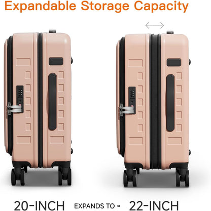 Expandable Lightweight PC Hard Shell Suitcase, 20-inch Carry On Luggage with TSA Lock, 360 Silent Spinner Wheels, Top Opening & Cup Holder - Ideal for Business Travel Suitcase (Ivory)
