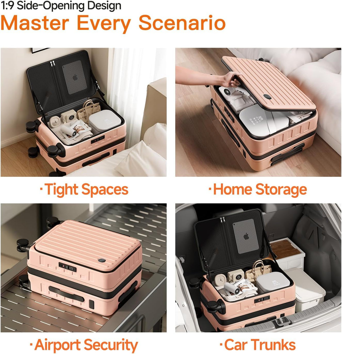 Expandable Lightweight PC Hard Shell Suitcase, 20-inch Carry On Luggage with TSA Lock, 360 Silent Spinner Wheels, Top Opening & Cup Holder - Ideal for Business Travel Suitcase (Ivory)