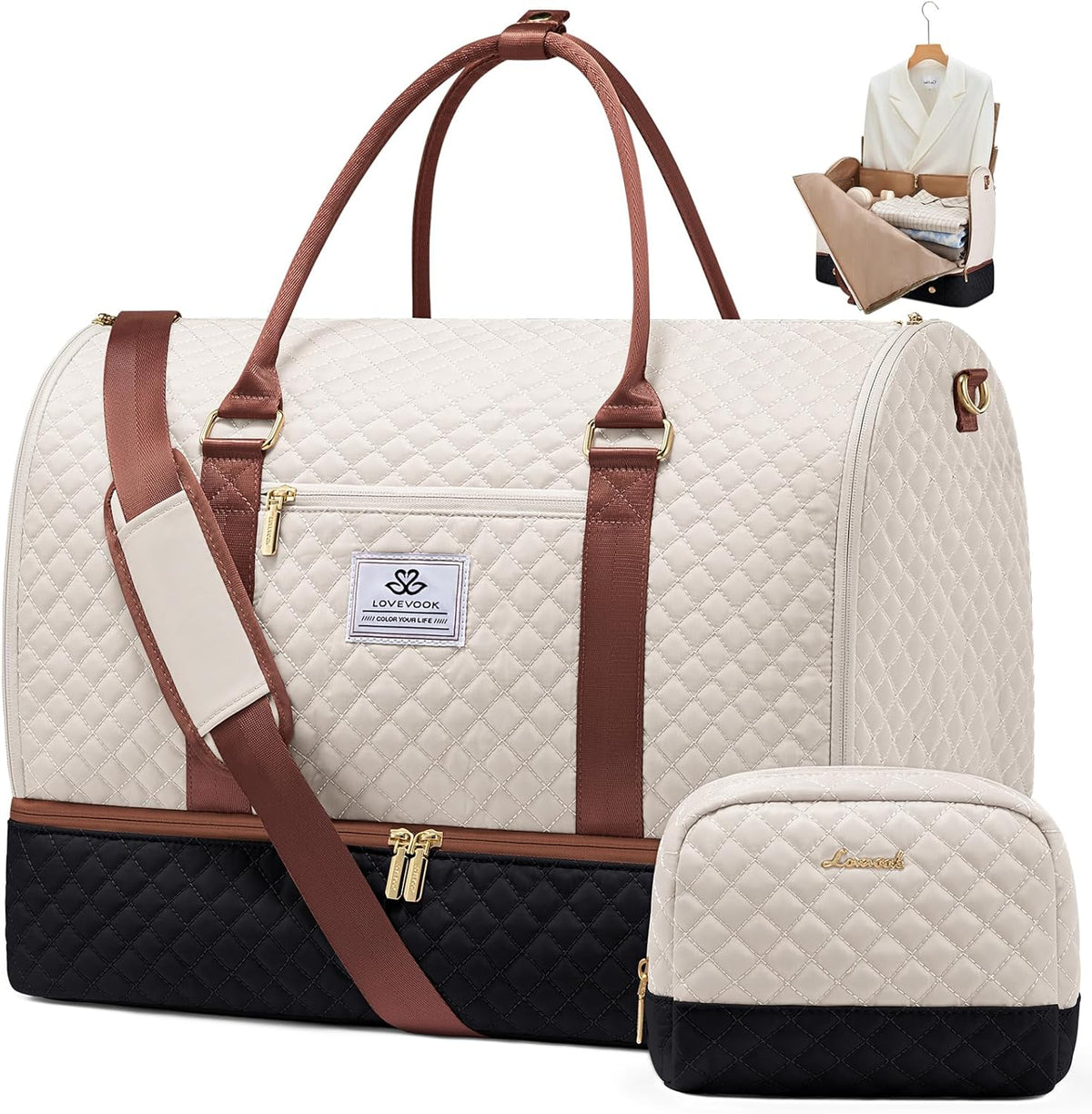 2 in 1 Garment Bag for Women with Shoe Pouch, Convertible Hanging Suit Bag Suitcase, Carry On Travel Duffel Bag with Toiletry Bag, Waterproof Weekender Bag for Business, Trip, Wedding