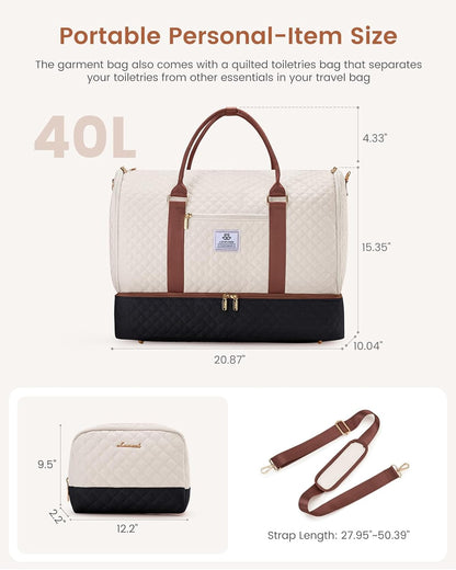 2 in 1 Garment Bag for Women with Shoe Pouch, Convertible Hanging Suit Bag Suitcase, Carry On Travel Duffel Bag with Toiletry Bag, Waterproof Weekender Bag for Business, Trip, Wedding