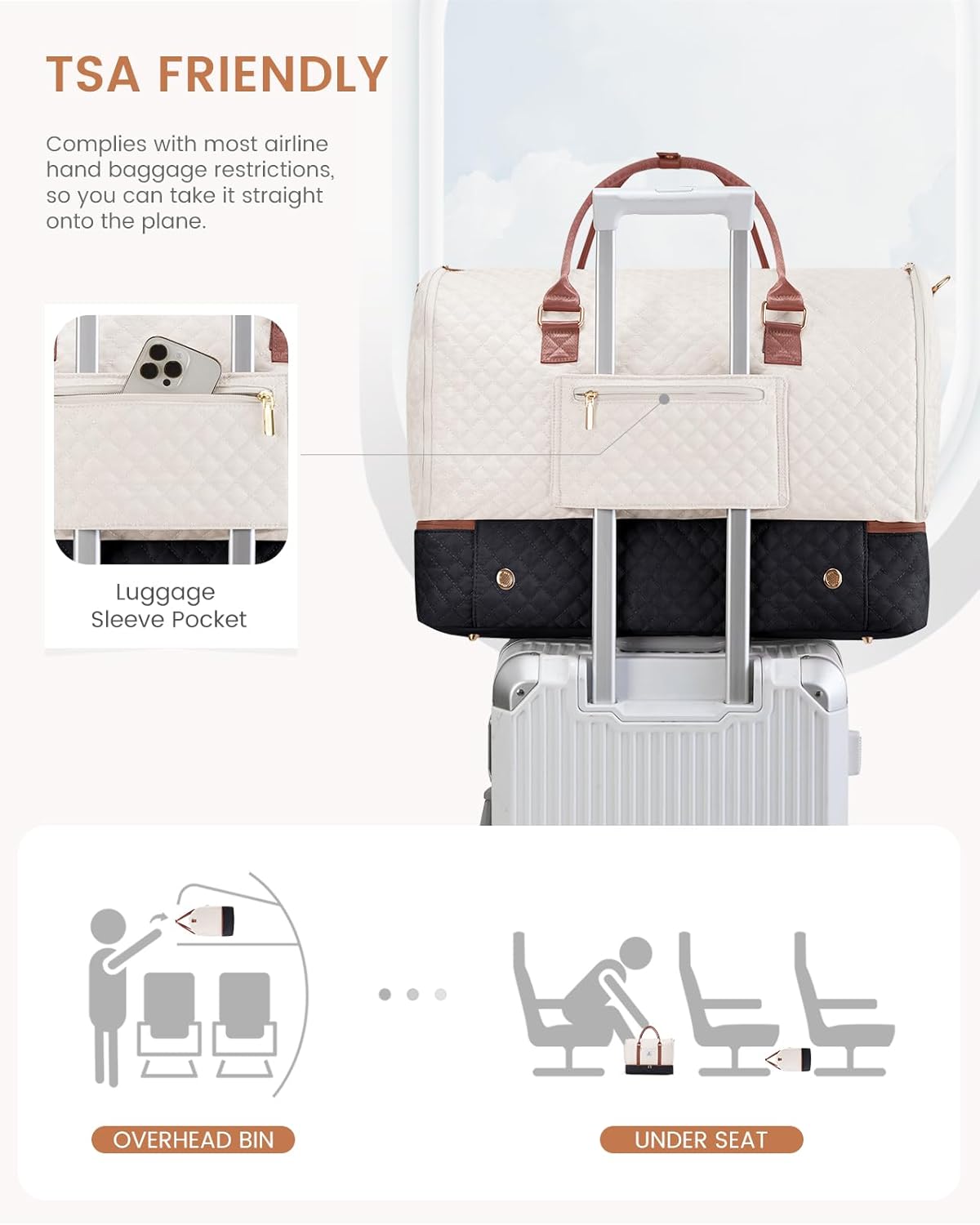 2 in 1 Garment Bag for Women with Shoe Pouch, Convertible Hanging Suit Bag Suitcase, Carry On Travel Duffel Bag with Toiletry Bag, Waterproof Weekender Bag for Business, Trip, Wedding