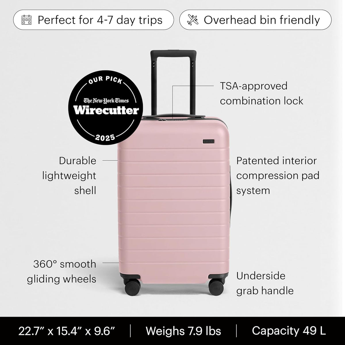 Carry-On Luggage - 22-Inch Lightweight Hardside Suitcase with 360° Spinner Wheels, Interior Compression System, TSA-Approved Lock - Jet Black
