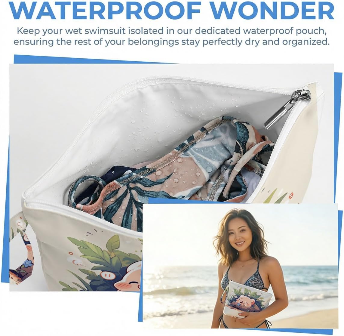 Wet Dry Bag, Waterproof Travel Pouch, Large Zipper Bag For Swimsuits, Diapers, Toiletries, Makeup, Women And Girls Cute Baby Shark