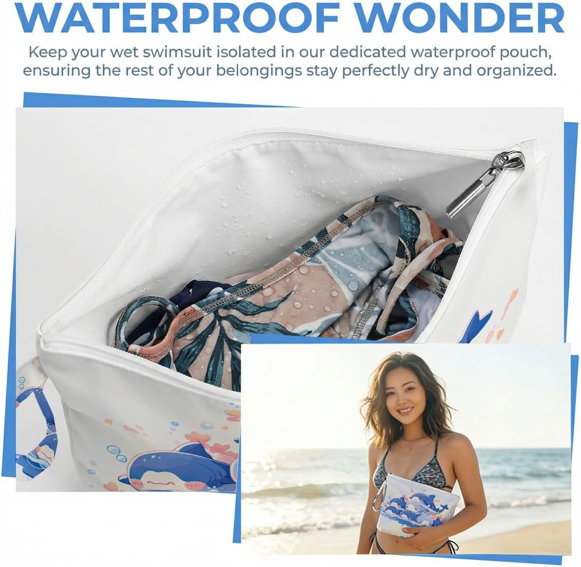 Wet Dry Bag, Waterproof Travel Pouch, Large Zipper Bag For Swimsuits, Diapers, Toiletries, Makeup, Women And Girls Cute Baby Shark