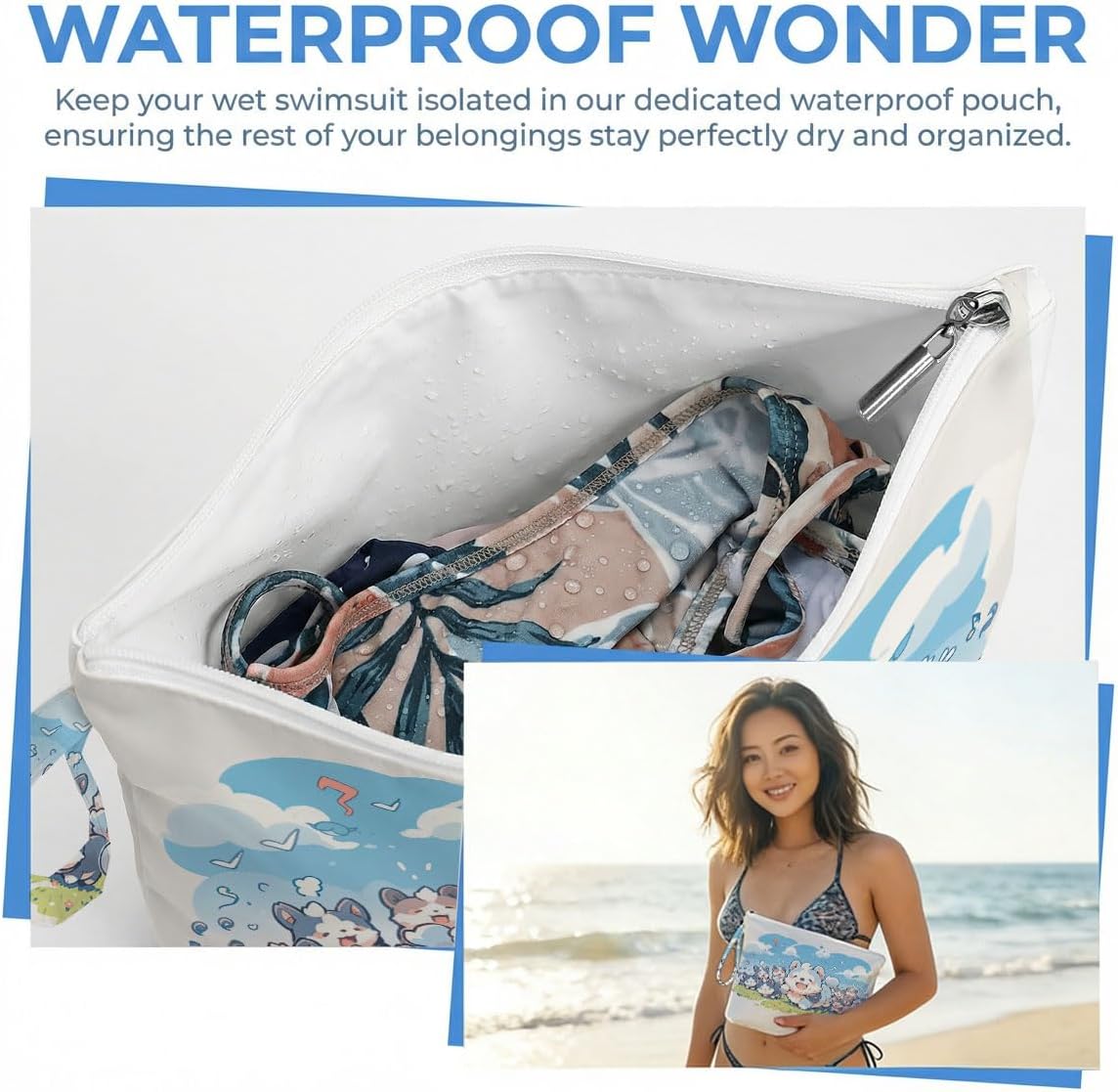 Wet Dry Bag, Waterproof Travel Pouch, Large Zipper Bag For Swimsuits, Diapers, Toiletries, Makeup, Women And Girls Cute Baby Shark