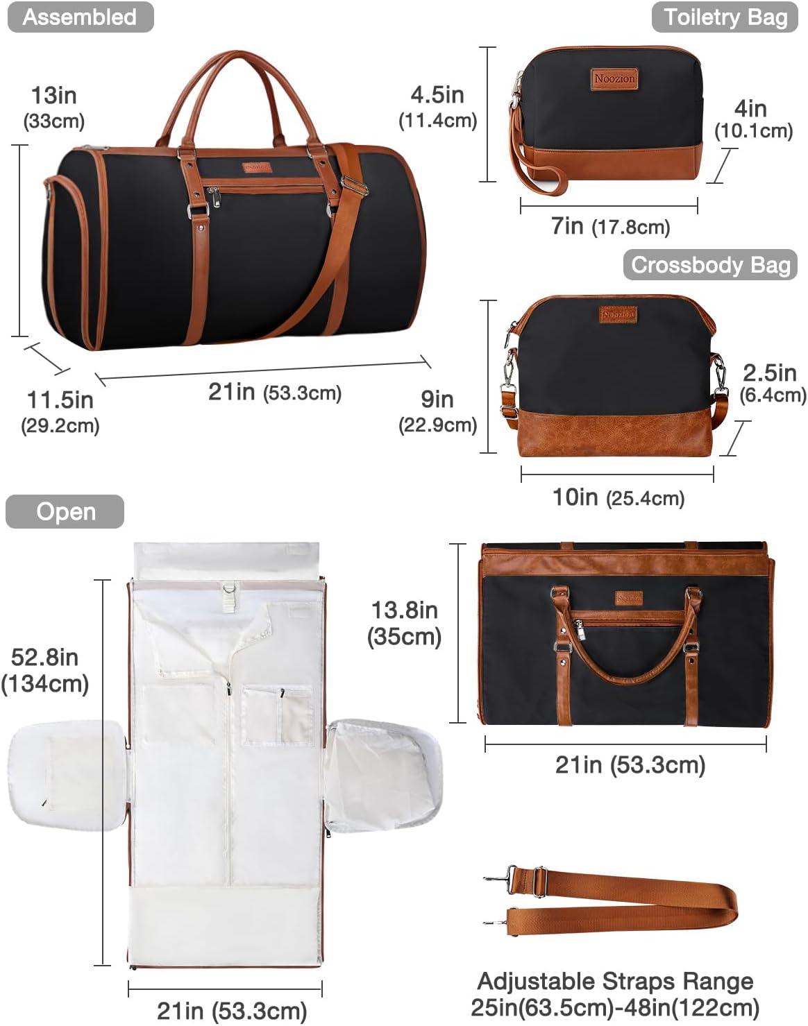 2 in 1 Convertible Garment Duffel Bag for Women Travel, Carry On Hanging Suit Bag with Shoe Compartment, Toiletry & Crossbody Bag, Large Weekender for Business Trips