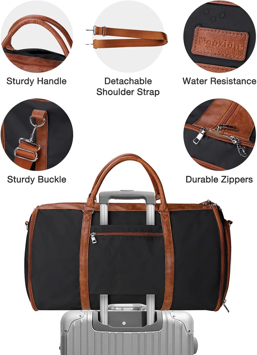 2 in 1 Convertible Garment Duffel Bag for Women Travel, Carry On Hanging Suit Bag with Shoe Compartment, Toiletry & Crossbody Bag, Large Weekender for Business Trips