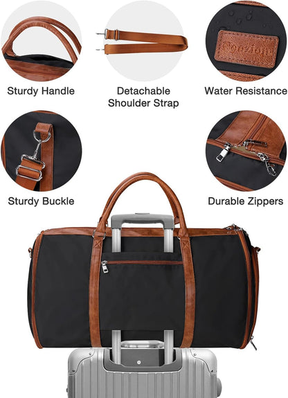 2 in 1 Convertible Garment Duffel Bag for Women Travel, Carry On Hanging Suit Bag with Shoe Compartment, Toiletry & Crossbody Bag, Large Weekender for Business Trips