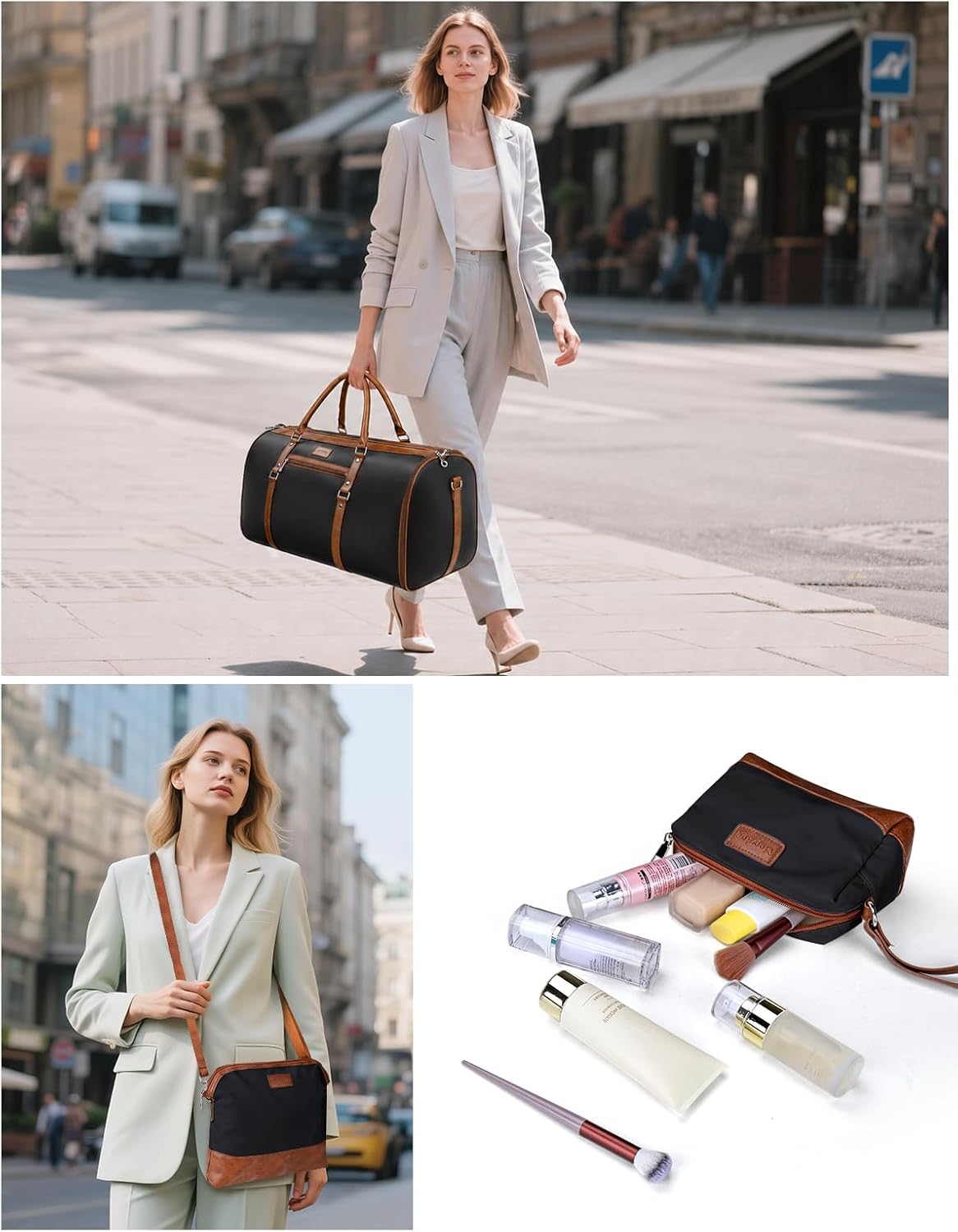 2 in 1 Convertible Garment Duffel Bag for Women Travel, Carry On Hanging Suit Bag with Shoe Compartment, Toiletry & Crossbody Bag, Large Weekender for Business Trips