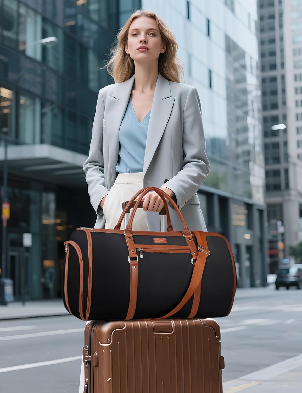 2 in 1 Convertible Garment Duffel Bag for Women Travel, Carry On Hanging Suit Bag with Shoe Compartment, Toiletry & Crossbody Bag, Large Weekender for Business Trips