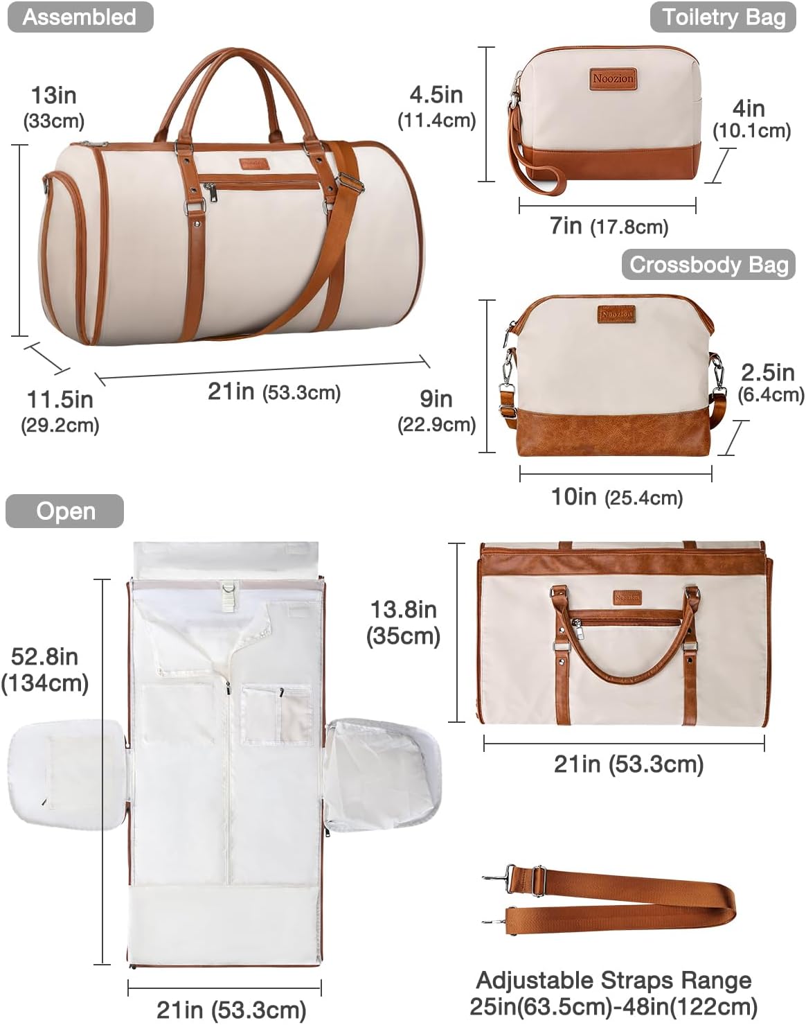 2 in 1 Convertible Garment Duffel Bag for Women Travel, Carry On Hanging Suit Bag with Shoe Compartment, Toiletry & Crossbody Bag, Large Weekender for Business Trips