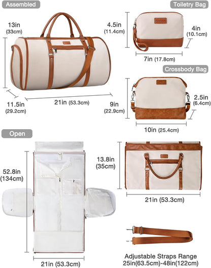 2 in 1 Convertible Garment Duffel Bag for Women Travel, Carry On Hanging Suit Bag with Shoe Compartment, Toiletry & Crossbody Bag, Large Weekender for Business Trips