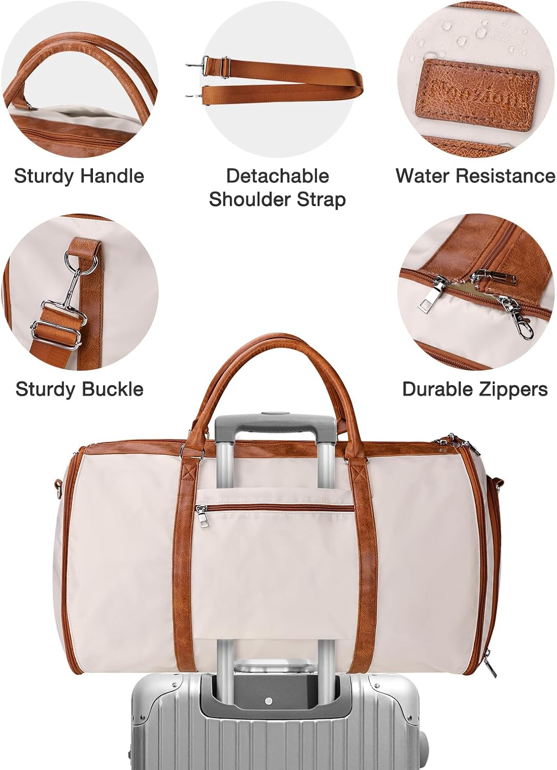 2 in 1 Convertible Garment Duffel Bag for Women Travel, Carry On Hanging Suit Bag with Shoe Compartment, Toiletry & Crossbody Bag, Large Weekender for Business Trips