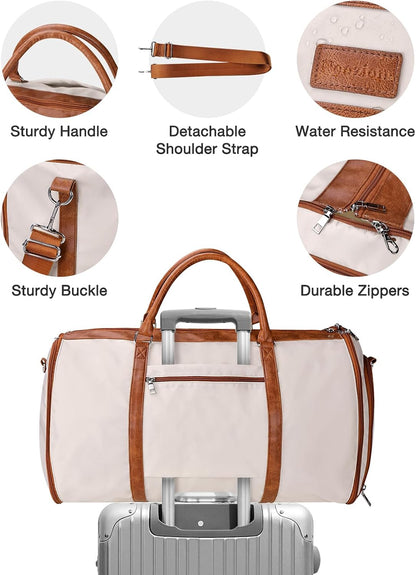 2 in 1 Convertible Garment Duffel Bag for Women Travel, Carry On Hanging Suit Bag with Shoe Compartment, Toiletry & Crossbody Bag, Large Weekender for Business Trips
