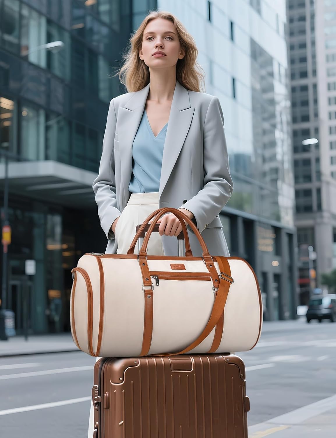 2 in 1 Convertible Garment Duffel Bag for Women Travel, Carry On Hanging Suit Bag with Shoe Compartment, Toiletry & Crossbody Bag, Large Weekender for Business Trips