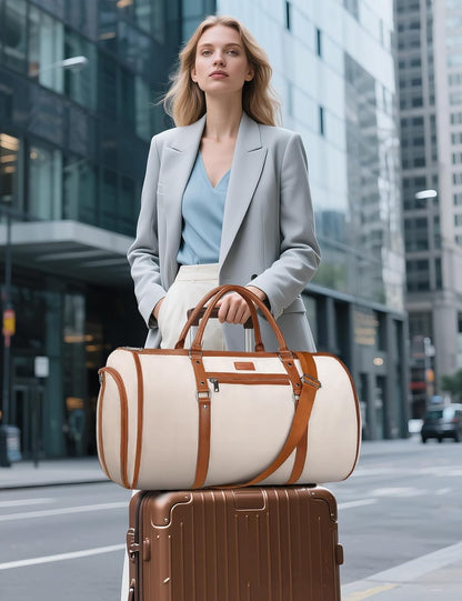 2 in 1 Convertible Garment Duffel Bag for Women Travel, Carry On Hanging Suit Bag with Shoe Compartment, Toiletry & Crossbody Bag, Large Weekender for Business Trips
