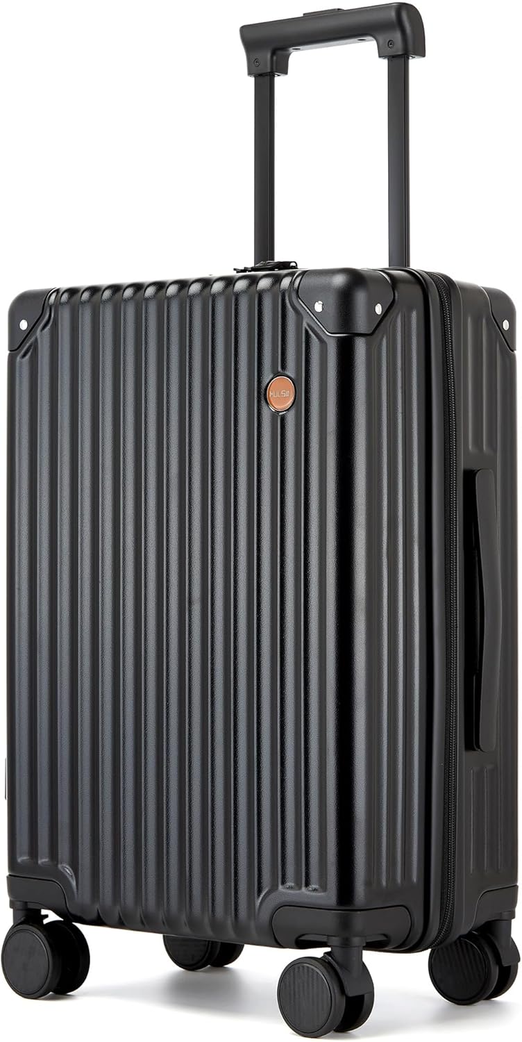 Hulsin 20 Inch Carry on Luggage,Airline Approved 22x14x9 Hard Shell Carry on Suitcase with 360° Spinner Wheels,TSA Lock and Lightweight Hardside Carry-on Luggage for Travel (Black, 20 Inch)