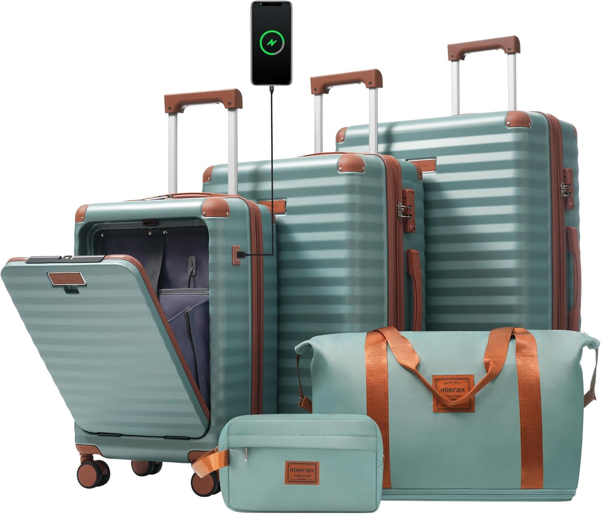 Hardshell Luggage Set, Travel Suitcase Set | Carry on suitcase,Travel luggage set with double spinner wheels and lock.14" 20" 24" 28"+Duffel Bag+Toiletry Bag - Colors A